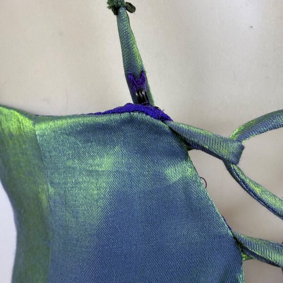Nadine Green & Blue Iridescent Halter Maxi Dress Satin Back Tie Adjustable Sz 9 - Picture 8 of 11